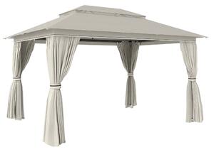 Outsunny 3 x 4 m Outdoor Garden Gazebo with Netting and Curtains, UPF50+ Patio Gazebo Permanent Pavilion Canopy, Beige