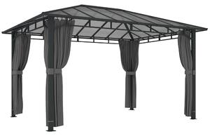 Outsunny 3 x 4 m Outdoor Hardtop Gazebo Canopy with PC Roof, Aluminium Permanent Pavilion Garden Gazebo with Curtains, Dark Grey
