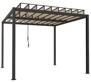 Outsunny 3 x 3 m Louvered Pergola with PC Roof, Aluminium Patio Gazebo Pergola Canopy with Drainage Gutters, Handle, Coffee