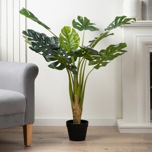 Artificial Monstera in Black Plant Pot