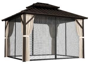 Outsunny 3x3 m Hardtop Gazebo Canopy with UPF50+ Double Galvanised Steel Roof, Aluminium Garden Gazebo Permanent Pavilion, Brown