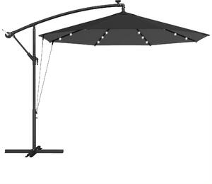 Outsunny 3 m Cantilever Parasol with Solar LED Lights Garden Umbrella with Cross Base, Black