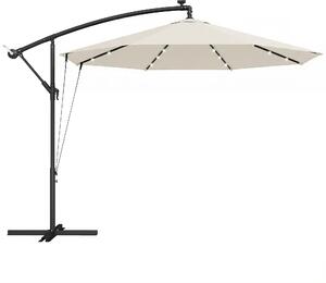 Outsunny 3 m Cantilever Parasol with Solar LED Lights Garden Umbrella with Cross Base, Cream White