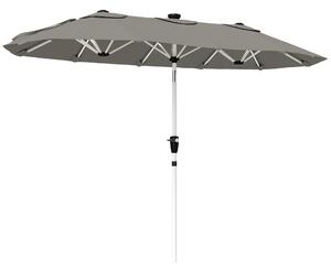 Outsunny 3 m Double-Sided Garden Parasol with LED Solar Lights, Outdoor Extra Large Sun Umbrella with Crank Handle, Grey