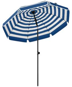 Outsunny 1.8 m Beach Umbrella Parasol with Sand Anchor, Portable 30° Tilting Patio Sun Shade with Adjustable Height, Blue/White