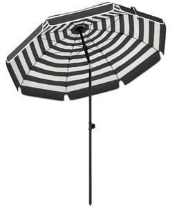 Outsunny 1.8 m Beach Umbrella Parasol with Sand Anchor, Portable 30° Tilting Patio Sun Shade with Adjustable Height, Grey/White
