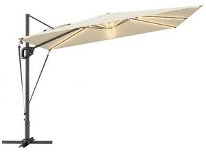 Outsunny 3 x 3 m Garden Cantilever Parasol w/ Light, Cover, UPF50+ Patio Umbrella w/ Wind Protection, 360° Rotation, Cream White