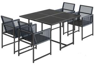 Outsunny 5 Pieces Garden Dining Set, Outdoor Patio Cube Set, 4 Seater Outdoor Table and Chairs with Foldable Backrest, Dark Grey