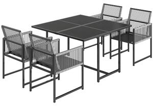 Outsunny 5 Pieces Garden Dining Set, Outdoor Patio Cube Set, 4 Seater Outdoor Table and Chairs with Foldable Backrest, Light Grey
