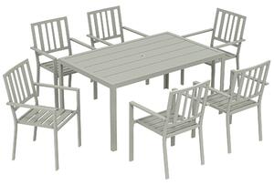 Outsunny Garden Table and Chairs for 6, 7 Pieces Garden Furniture Set with Table, 6 Stackable Chairs and Umbrella Hole Light Grey