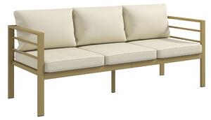 Outsunny Garden Bench with Cushions, 3-Seater Sofa with Backrest, Armrest and Back Cushions, 185 x 66 x 64cm, Cream White