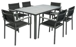 Outsunny Garden Dining Set with Acacia Wood Table Top, Outdoor Table and Stackable Chairs Set for 6 with Texteline Seat, for Patio, Conservatory, Terrace, Grey