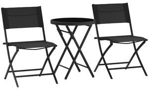 Outsunny 3 Pieces Outdoor Bistro Set, Glass Top Outdoor Table and 2 Folding Chairs with Protecting Feet, Black