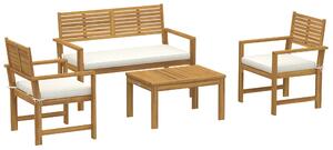 Outsunny 4 Seater Wooden Garden Furniture Set with Loveseat, Armchairs, Table, Acacia Wood Garden Sofa Set, Cream White