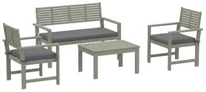 Outsunny 4 Seater Wooden Garden Furniture Set with Loveseat, Armchairs, Table, Acacia Wood Garden Sofa Set, Light Grey