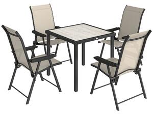 Outsunny 5 Pieces Outdoor Dining Set, Garden Dining Set for 4 with Square Table and Folding Chairs, Brown