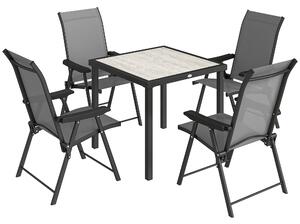 Outsunny 5 Pieces Outdoor Dining Set, Garden Dining Set for 4 with Square Table and Folding Chairs, Grey