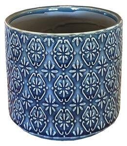 Glazed Pattern Cylinder Pot - 14cm