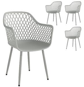 Outsunny Garden Chairs Set of 4, Garden Dining Chairs with Cut Out Diamond Back and Armrests for Patio, Balcony, Terrace, Grey