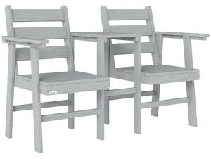 Outsunny Outdoor Garden Loveseat, Embossed Wooden Jack and Jill Garden Seat with Integrated Table, Grey