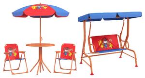 Outsunny 4 Piece Kids Garden Furniture Set with Adjustable Canopy, Cowboy Themed, Kids Garden Table and Chair Set and Double Seat