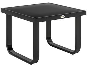 Outsunny Outdoor Garden Coffee Table, Rectangle Metal Side Table with Tempered Glass Tabletop, Adjustable Foot Pads