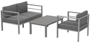 Outsunny 4 Piece Garden Furniture Set, 4 Seater Aluminium Garden Sofa Set with 2 Armchairs, Loveseat, Coffee Table and Cushions, Outdoor Conversation Conservatory Furniture for Patio, Charcoal Grey