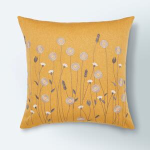 Scandi Floral Ochre Cushion Cover Yellow/White