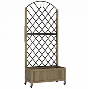 Outsunny Raised Garden Bed with Metal Trellis, Wooden Elevated Planter Box w/Lockable Wheels, Outdoor Raised Planter, Carbonised