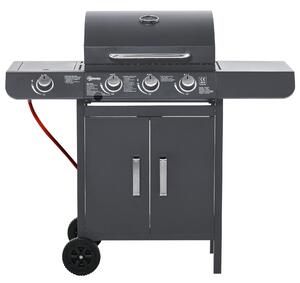 Outsunny 3+1 Burner Gas BBQ Grill, Outdoor Barbecue Trolley with Wheels, Warming Rack, Side Shelves, Cabinet, Thermometer for Garden, Party, Camping, 110L x 50W x 100Hcm, Grey