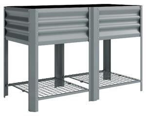 Outsunny Raised Garden Bed with Storage Shelf Steel Elevated Planter Box with Legs for Outdoor Vegetables Flowers