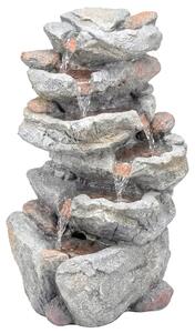 Outsunny Outdoor Water Fountain with 6-Tier Rock Style, Cascading Waterfall Feature with LED Lights, Adjustable Flow, Grey