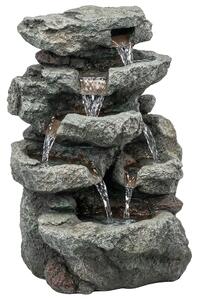 Outsunny Outdoor Fountain with 6-Tier Rock Design, Waterfall Feature with LED Lights, Resin Freestanding Garden Fountain, Grey