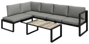 Outsunny 4 Piece Garden Furniture Set, Garden Sofa Set with 2 Loveseats, Armless Chair, Coffee Table for Balcony, Dark Grey