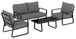 Outsunny 4 Piece Garden Furniture Set, Outdoor Sofa Set with Loveseat, 2 Armchairs, Coffee Table and Cushions