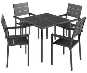 Outsunny 5 Pieces Garden Dining Set, Garden Table and Chairs Set for 4 with Square HDPE Table and Chairs with Armrests, Black
