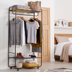 Black Metal Clothes Rail with Shelving