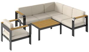 Outsunny 3 Pieces Garden Furniture Set with L-Shaped Sofa, Armchair and Coffee Table, Aluminium Garden Corner Sofa Set