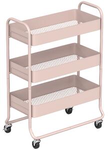 HOMCOM 3-Tier Storage Trolley on Wheels, Rolling Utility Cart with Mesh Backets for Kitchen, Bathroom, Bedroom, Light Pink
