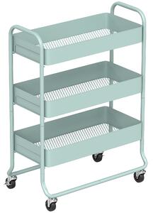 HOMCOM 3-Tier Storage Trolley on Wheels, Rolling Utility Cart with Mesh Backets for Kitchen, Bathroom, Bedroom, Light Green