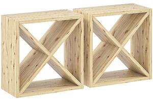 HOMCOM Set of 2 Wooden Wine Rack, X-Shaped Square Tabletop Storage Holder for 24 Bottle, Natural Wood
