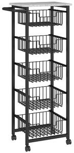 HOMCOM Five Basket Mobile Kitchen Island, with Brakes - Grey/Black