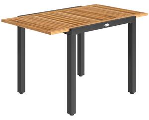 Outsunny Patio Dining Table Expandable Outdoor Dining Table Acacia Wood Top 80-120 cm Natural and Black
