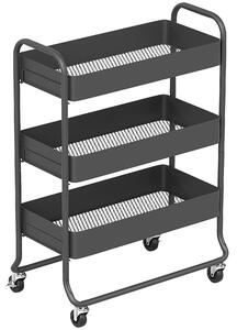 HOMCOM 3-Tier Storage Trolley on Wheels, Rolling Utility Cart with Mesh Backets for Kitchen, Bathroom, Bedroom, Black