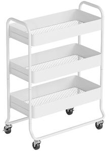 HOMCOM 3-Tier Storage Trolley on Wheels, Rolling Utility Cart with Mesh Backets for Kitchen, Bathroom, Bedroom, White