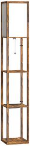 HOMCOM Floor Lamp with Shelves, 4 Layer Standing Lamp with USB Ports, 3 Colour Temperature, Rustic Brown