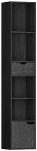 HOMCOM 6-Tier Bookcase, Tall Narrow Bookshelf with Drawer and Door - Black