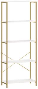 HOMCOM 5-Tier Bookshelf, Modern Bookcase with Metal Frame - White and Gold Tone