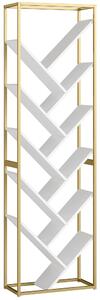 HOMCOM 10 Shelf Modern-Style Bookshelf - Gold Tone/White