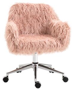 Vinsetto Faux Fur Desk Chair, Rolling Swivel Makeup Chair with Adjustable Height, Armrets for Home Office, Bedroom, Pink